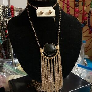 Elegant Gold and Black Necklace with Fringe by designer Kim Min Sun